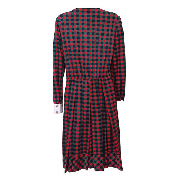 Vintage 60s Anjac Jack Needleman Checked Dress -M(8) Zip-Front Collar Red Teal - Picture 9 of 10